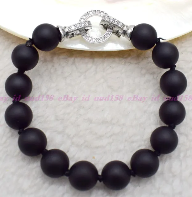 Natural 10mm Matte Black Agate Onyx Round Gemstone Beads Bracelet 7.5" AAA