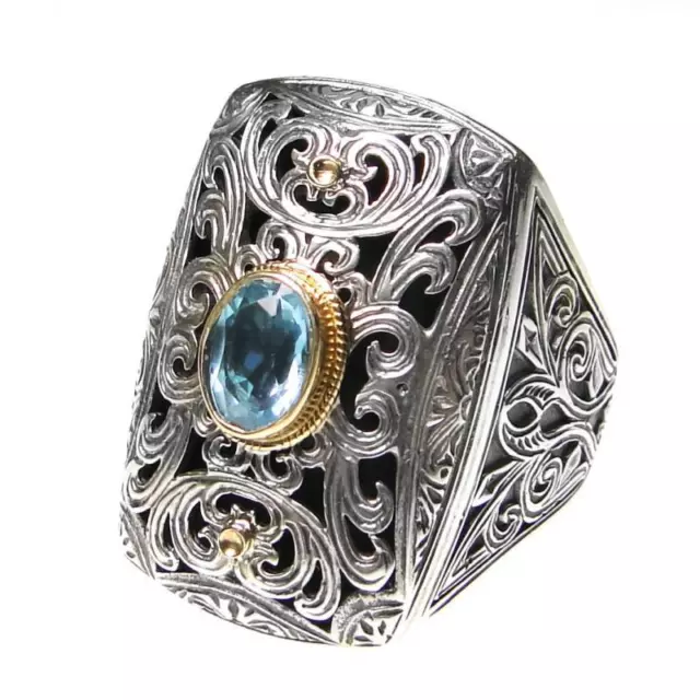 Gerochristo 2791 ~ Solid Gold, Silver,Topaz  Medieval-Byzantine Cocktail Ring