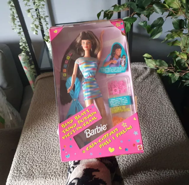 Vintage 1997 Bead Blast Barbie Brunette Doll RARE Mattel 18891 Boxed