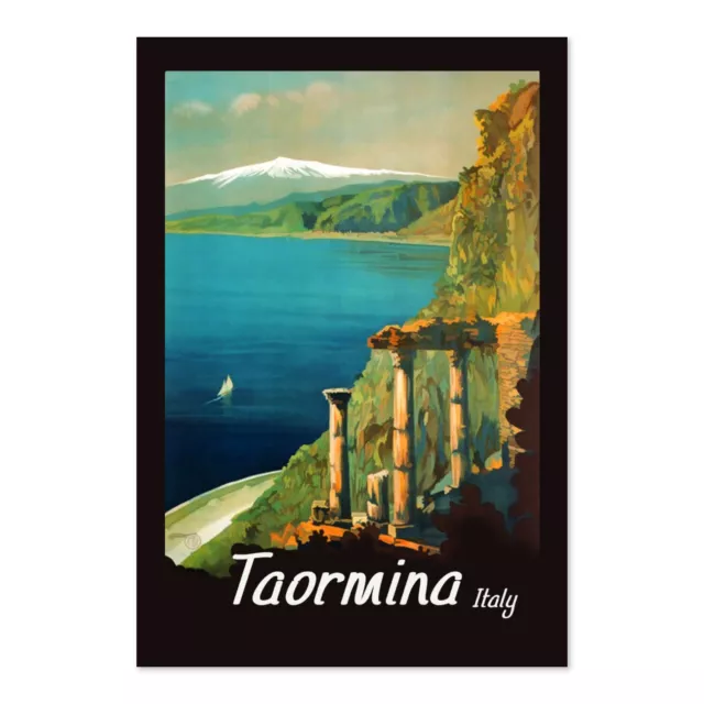 1920s Taormina Sicily Vintage Style Travel Poster - Classic Art Print