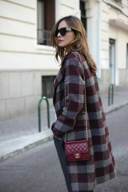 ZARA STUDIO LAINE Manteau Carreaux Laine Long Taille M L 3057