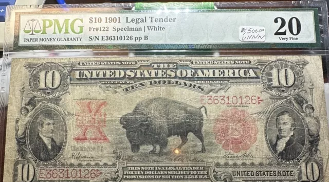 VF 1901 $10 "BISON" US Legal Tender Note! PMG 20 Fr 122