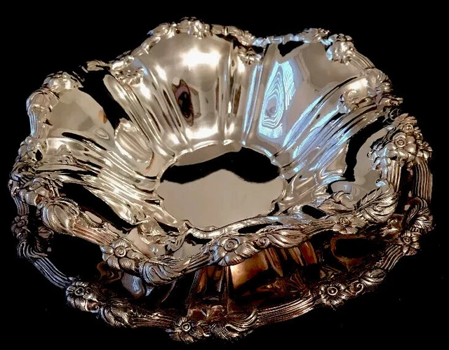 Vintage Electroplated Towle Bowl & Tray - Ornate  Floral Matching Rim On Both