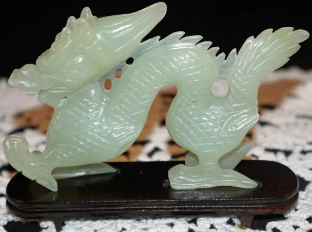 Rare 100% Natural Green Jade Jadeite Carved Dragon Dragons Loong Animal Statue