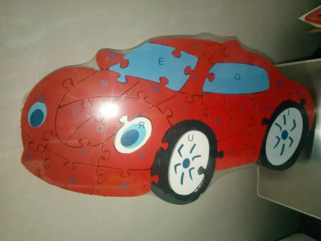 Puzzle de madera colores numeros con forma de coche para niños 28x16 cm