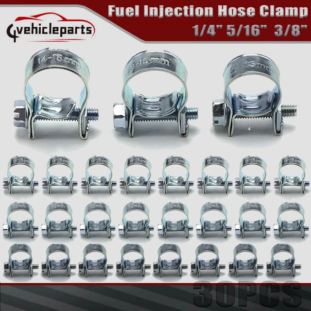30 PCS 1/4& 5/16" 3/8" Fuel Injection Gas Line Hose Clamps Clip Pipe