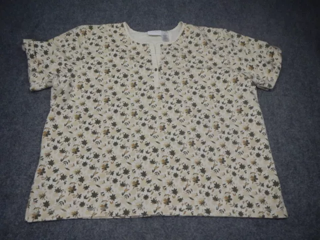 Liz Claiborne Tunic Top Plus Size 3X Beige Floral Split V-Neck Short Sleeve