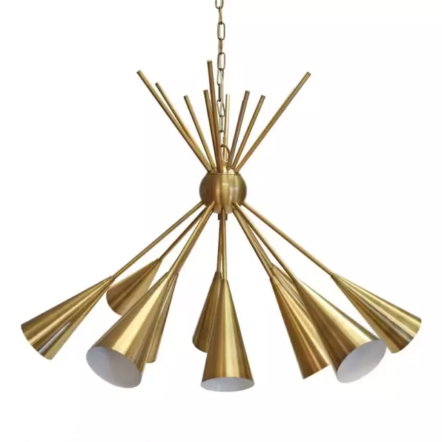 1950's Mid Century Channing Sputnik Chandelier Matt Brass Ceiling Pendant Lights