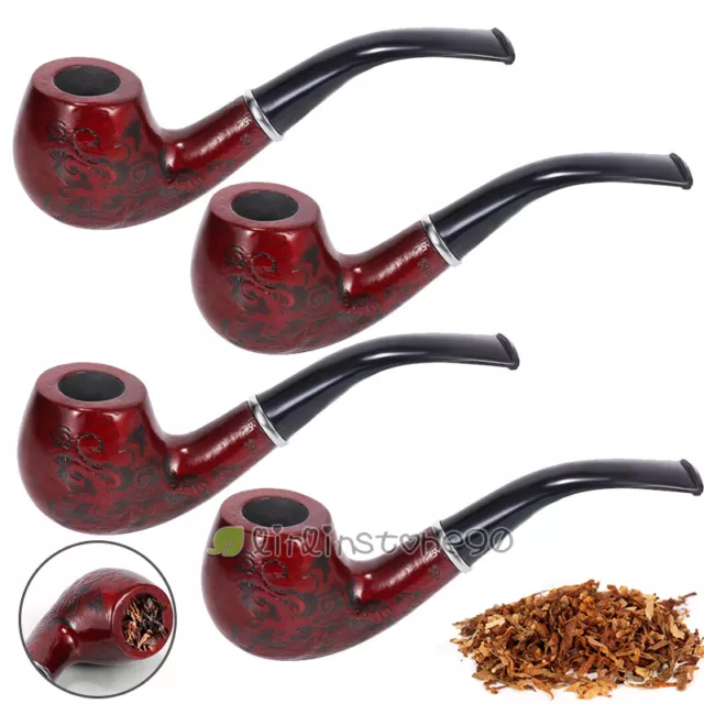 4Pcs Solid Wood Wooden Smoking Pipes Tobacco Cigarettes Cigar Pipes Gift Durable