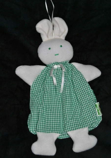 Peluche Doudou Lapin Blanc Vert BLEDINA Range Pyjama Vichy 40 Cm Etat NEUF