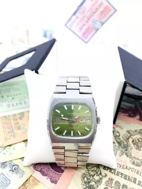 🔥 Tanque Slava verde raro 💪 Reloj de pulsera soviético de la URSS Reloj de...