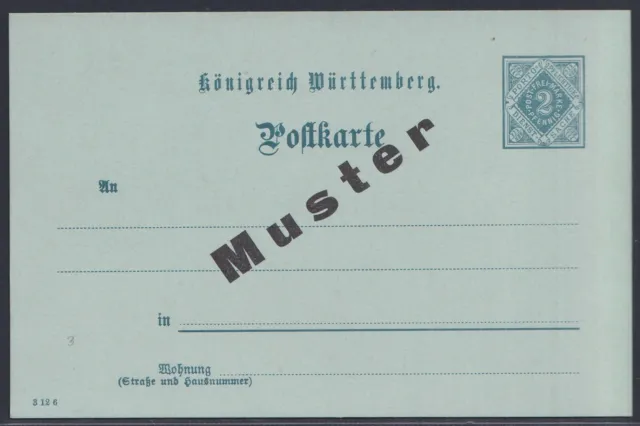 52716) Württemberg Ganzsache Dienst-Postkarte Mi.-Nr. DP 3 Muster Aufdruck