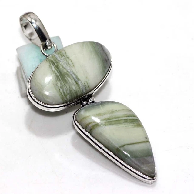 Larsonite 925 Versilbert Edelstein Lang Anhänger 2.7 " Exquisite Schmuck GW