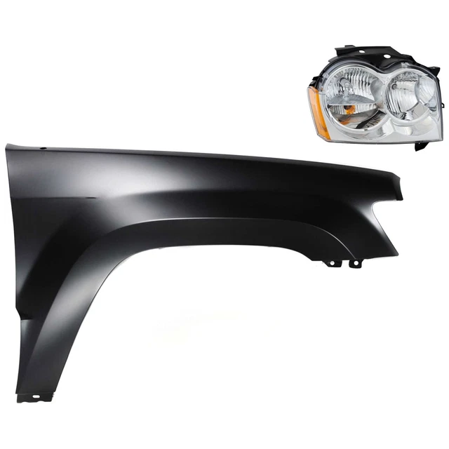 Kit Headlight Driving Head light Headlamp Passenger Right Side Hand for Jeep