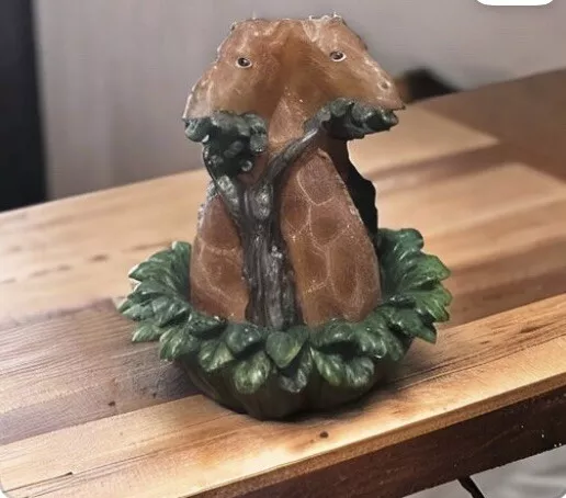 Vintage Carved Giraffe Candle With Green Leaf Candle Holder