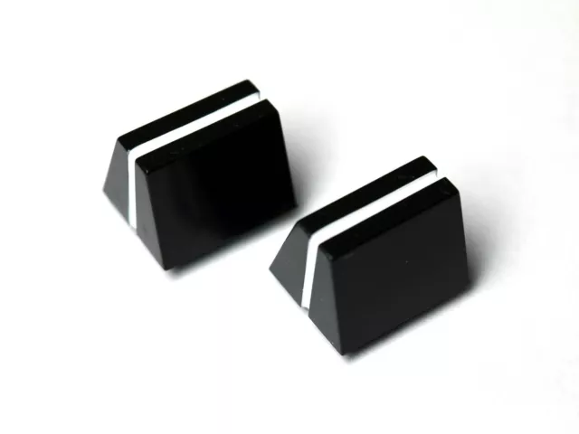 Slider knobs - pair of - Black with White line - Slider Pot Caps - 14mm x 11mm