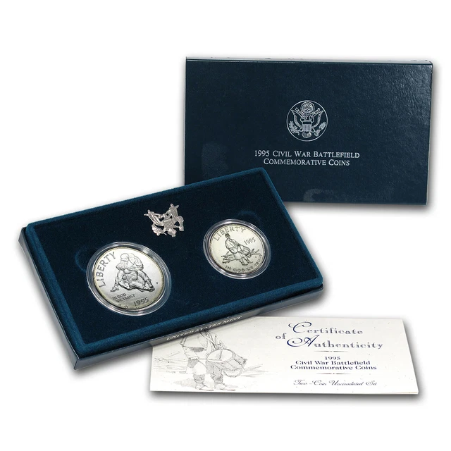 1995 2-Coin Civil War Battlefield Set BU (w/Box & COA) - SKU #7142