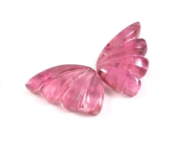 Desseré Pierres Précieuses Naturel Certifié Rose Tourmaline Main Gravé Papillon