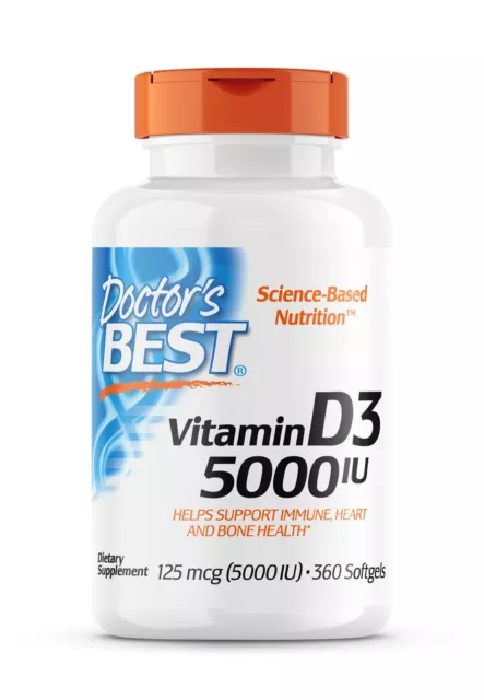 Doctor's Best vitamina D-3 5000iu 360 cápsulas blandas, inmune, corazón, soporte óseo