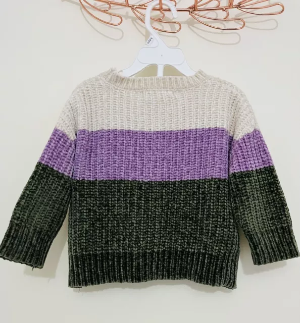 CottonOn Girl Size 2 Warm Pullover Knit Jumper Sweater Striped Long Sleeves