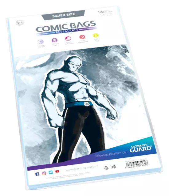 Ultimate Guard Comic Bags Resealable Silver Size (100) 181×268 mm - UGD020003