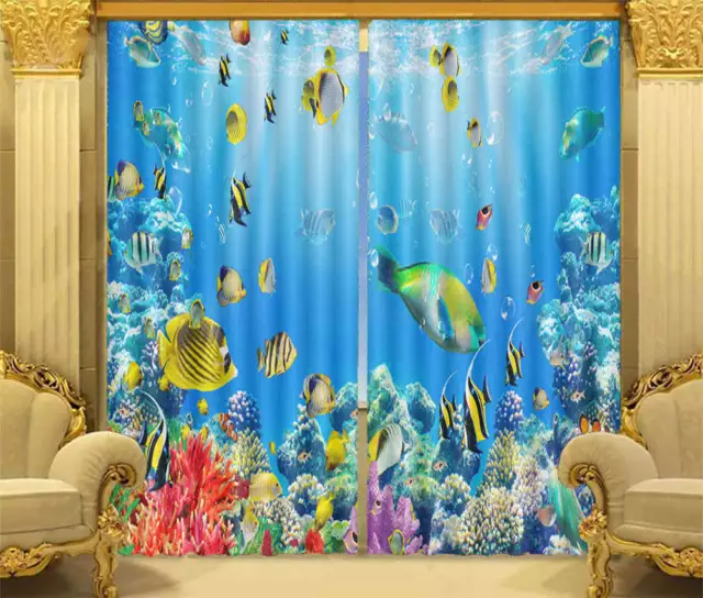 Ocean Fish Corals 3D Curtain Blockout Photo Printing Curtains Drape Fabric