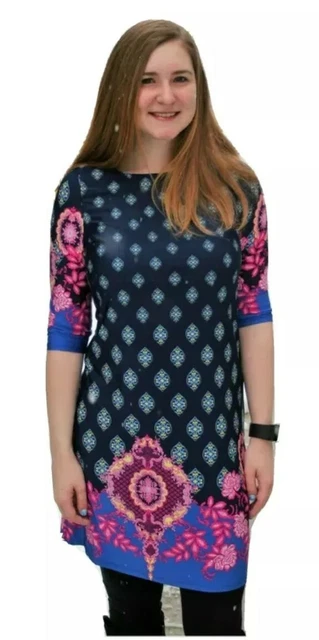 GILLI Colbie Knit Dress Navy Blue Women's Half Sleeve Floral Size M NWT!