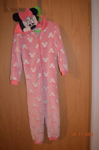 warmer Teddy Fleece Schlafanzug Overall Disney Minnie Mouse Gr. 122/128 wie neu