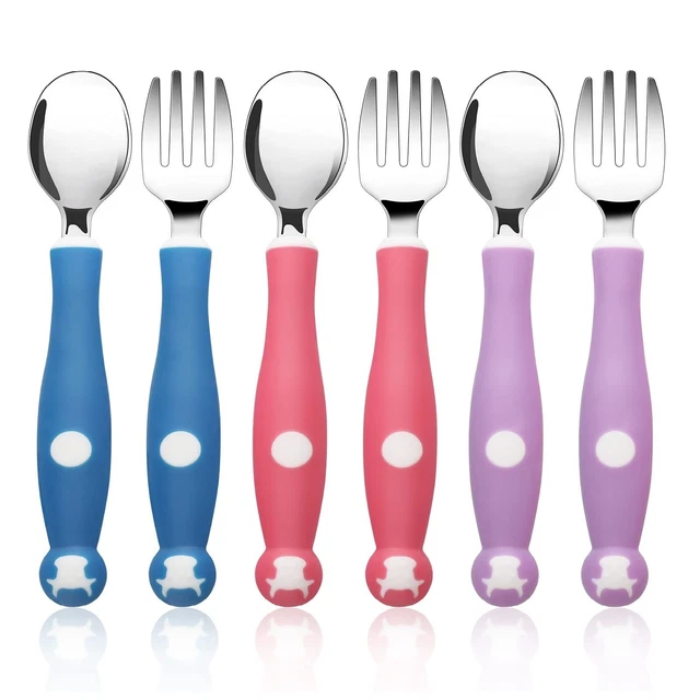 6 Toddler Silverware Set Silicone Handle Kids Utensils Forks Spoons