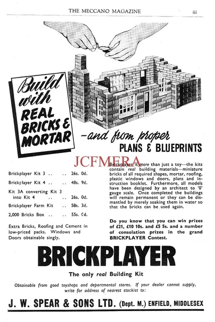 1956 BRICKPLAYER BUILDING Kit 'With Real Bricks & Mortar' ADVERT Print ...