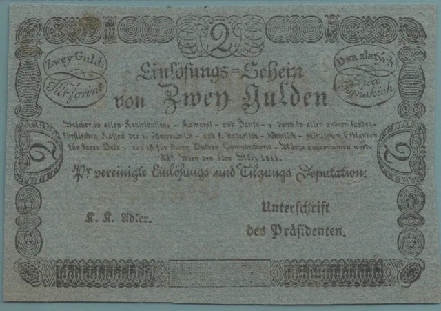 Austria 2 Gulden - 1.3.1811 - P#A45b - Banknote - WBG 61