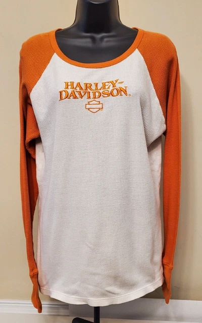 HARLEY DAVIDSON WOMENS Shirt White Blue M Raglan 115 years logo 