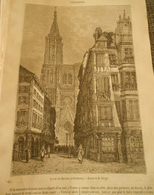 La Rue des Merciers à Strasbourg Gravure Print 1871