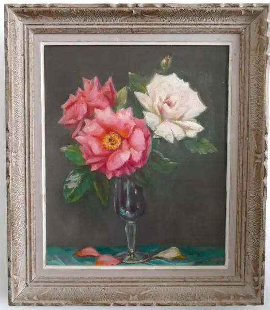 Tableau Peinture /toile Nature Morte bouquet de roses Signé Paul REMY (1897-1981