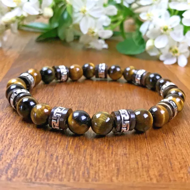 Bracelet Homme Femme Oeil de tigre  Bois de coco Perles du Tibet Lithothérapie 2