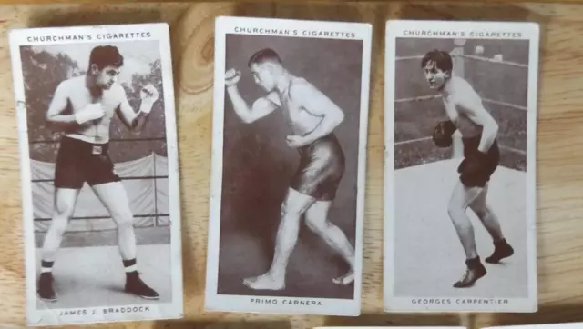 3 x Boxing Personalities W.A & A.C Churchman Cigarette Cards nos 6,7 & 8