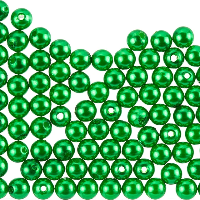 8mm Acrylic Faux Pearl Beads Round Forest Green Pack of 100 (F62/1)