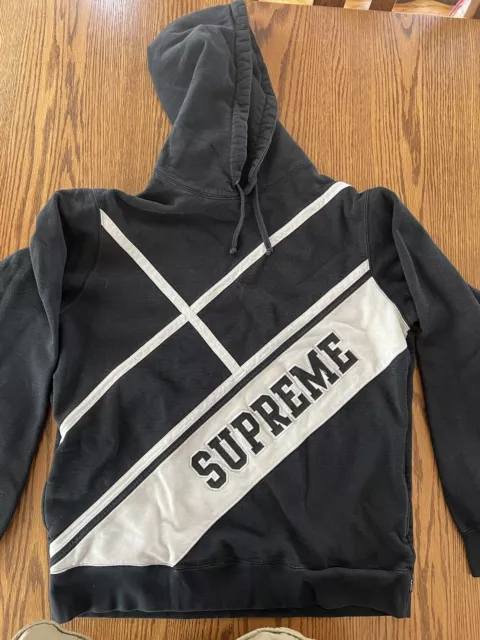 Supreme Diagonal Hooded Sweatshirt Black White Logo Size Large