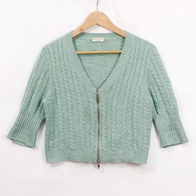 Cardigan con zip Brunello Cucinelli 100% cashmere verde taglia XL