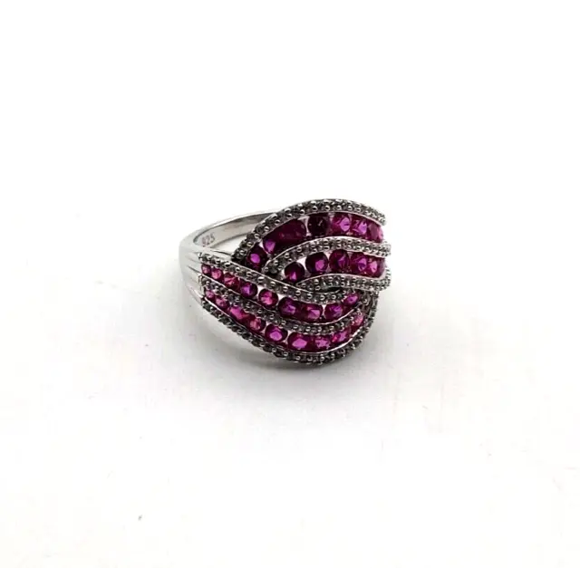 925 Sterling Silver Ruby Dinner Ring Size 6.5 Lab Created