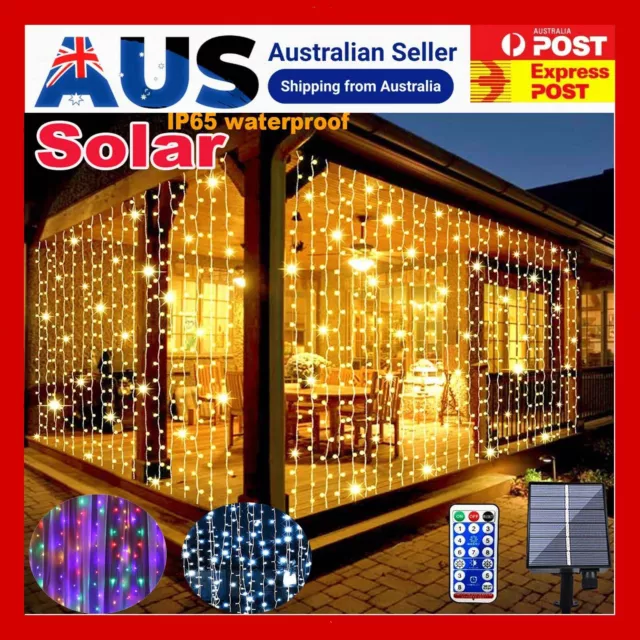 3M Solar Power 300LED Curtain Lights Fairy String Party Xmas Outdoor Garden Lamp