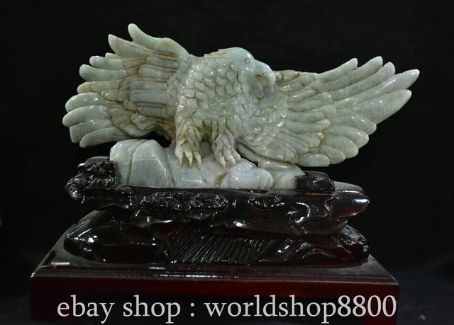 11.2" Rare Old Chinese Dynasty Natural Jadeite Jade Carving Hawk Beast Statue