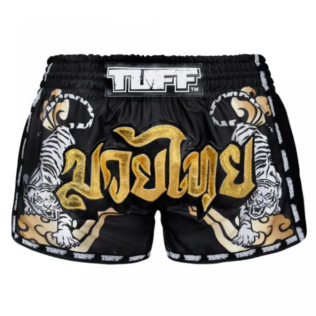 Pantaloncini TUFF Muay Thai neri doppia tigre kickboxing bauli K1 pantaloncini MuayThai
