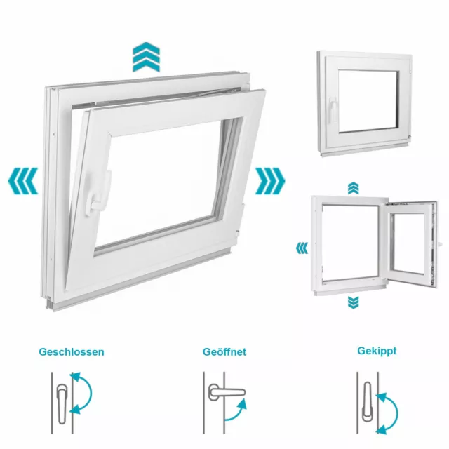 Kunststofffenster Kellerfenster Fenster 3-fach Verglasung Dreh Kipp Weiß Premium