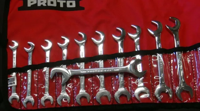 Proto J3100M 11 Pc Full Polish Metric Angle Open-End 15°, 60° Wrench Set 9 -19Mm