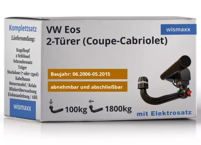 WESTFALIA ANHÄNGERKUPPLUNG abnehmbar passend für VW Eos 06-15 +7polig E-Satz NEU