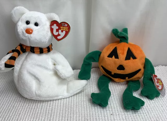 Ty Beanie Babies Halloween Quivers the Ghost and Pumpkin