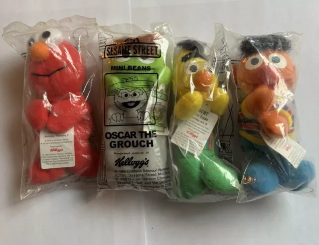 1999 Sesame Street Mini Beans Kellogg's Twiddlebug Bert & Ernie Lot Of 4 Sealed