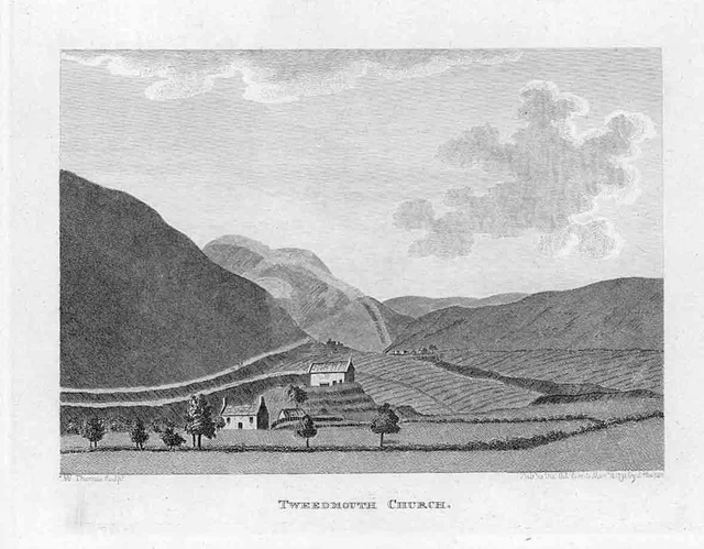 1797 Antique Print TWEEDMOUTH CHURCH Northumberland (GS48)