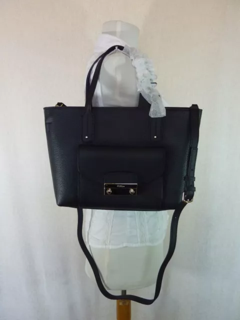 NWT FURLA Black/Onyx Pebbled Leather Small Julia Tote Bag $368 - Made in Italy